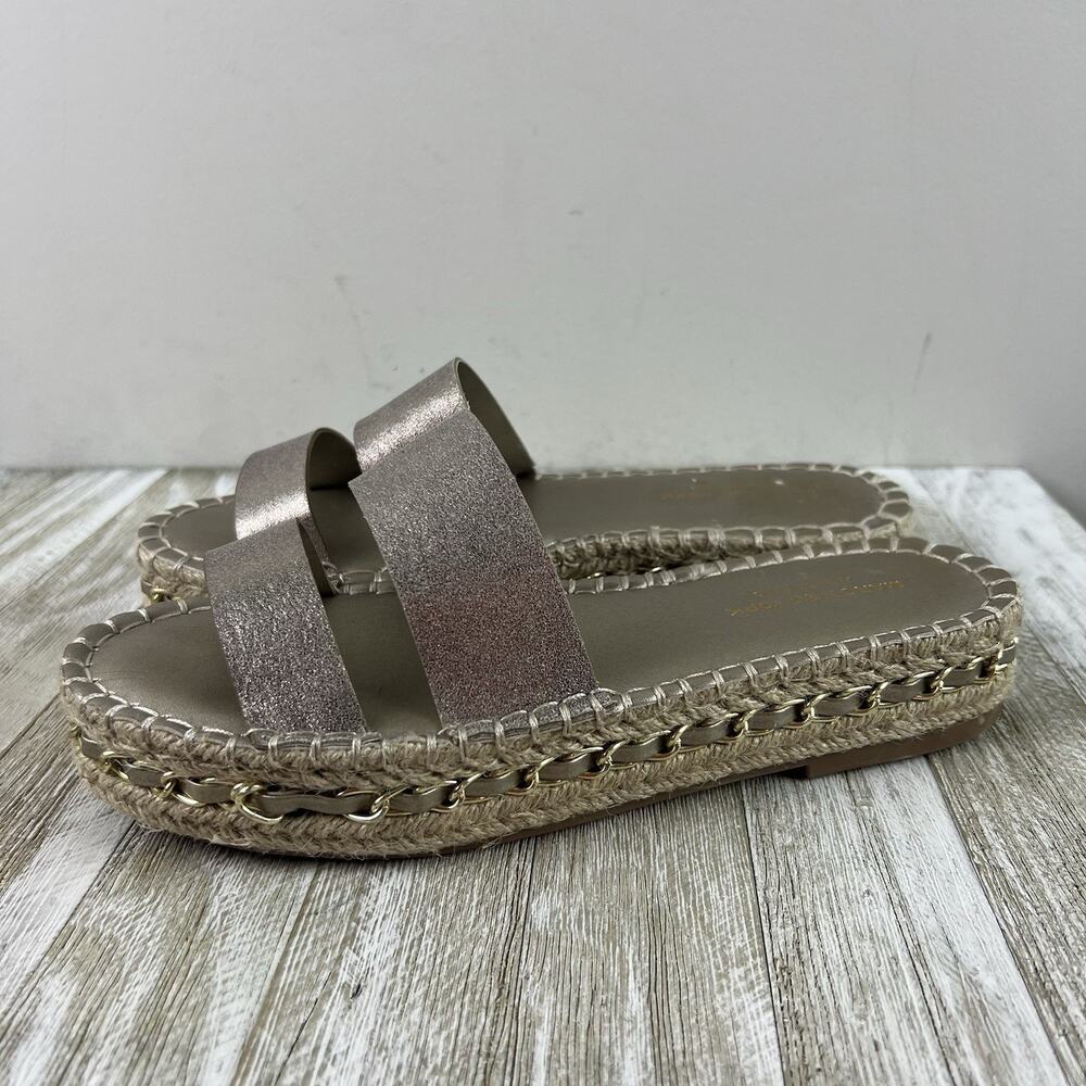 Marc New York Sandals Maggie Size 7.5 Champagne Chain Espadrille Slides